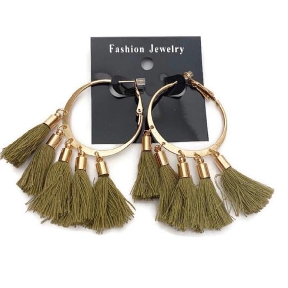 Green Tassel Drop Earrings - Picture 3 of 3